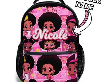 Mochila personalizada para niña negra: mochila con nombre personalizado, mochila escolar con mensaje