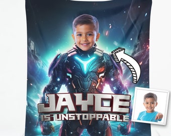 Manta personalizada con foto de superhéroe para niños: manta polar personalizada