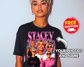 Camiseta personalizada com foto: estilo vintage, presente personalizado com foto.