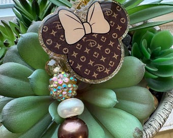 Designer Mouse with Bow and beads Key Chain/Bag Tag
