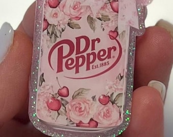 Pink Dr. Pepper can badge reel