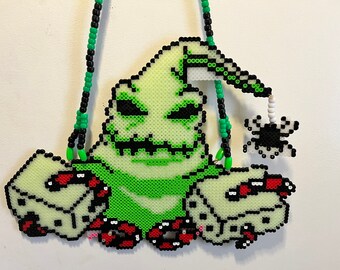 Oogie boogie, nightmare before christmas, perler, necklace, glow in the dark