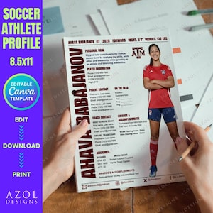 Editable Soccer Athlete Profile Template, College Recruiting (Canva)