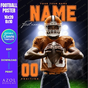 Football Poster Männlich / Weiblich Canva Template Design Football Team High School Sport, College Football, personalisierte druckbare Spielermannschaft, NFL