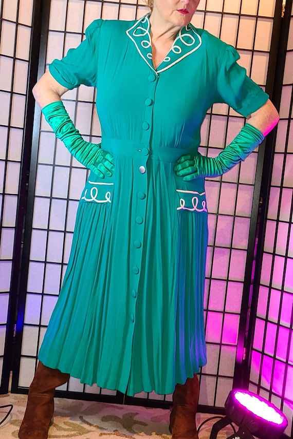 Vintage Turquoise Dress with Western Style Trim