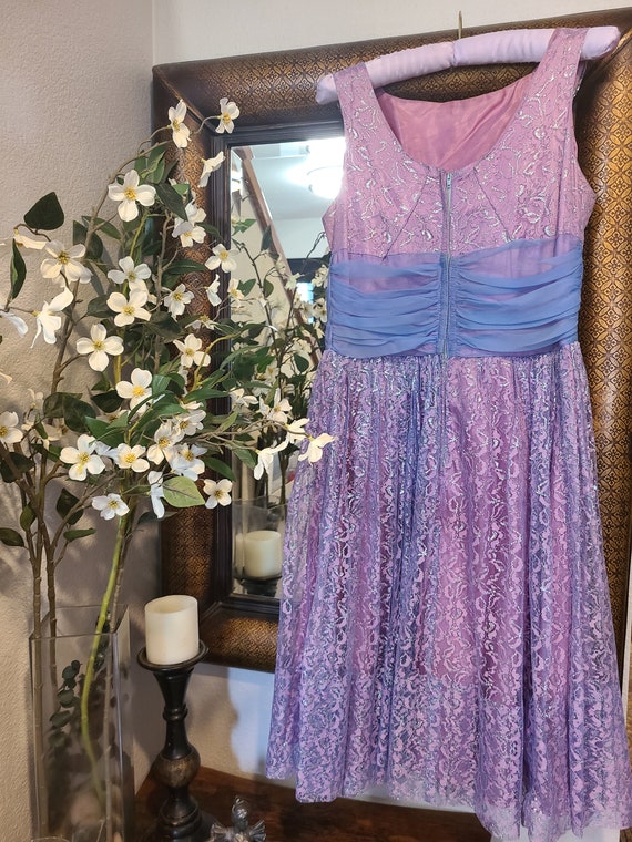 Vintage 50's Purple and Silver Lace Prom Dress - image 5
