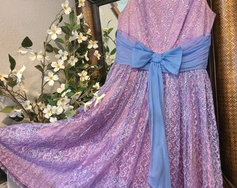 Vintage 50's Purple and Silver Lace Prom Dress