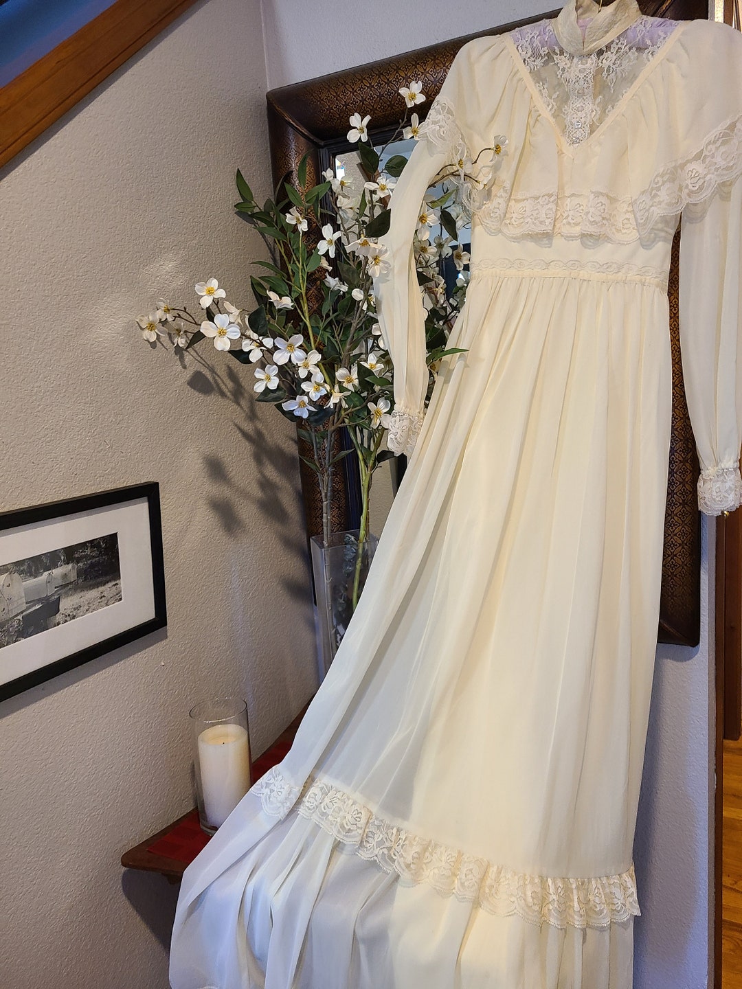 Vintage 70's Cream Victorian Lace Maxi Dress by Helen Joy - Etsy