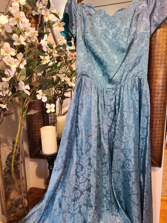 Vintage 60's Scalloped Turquoise Party Dress - image 7