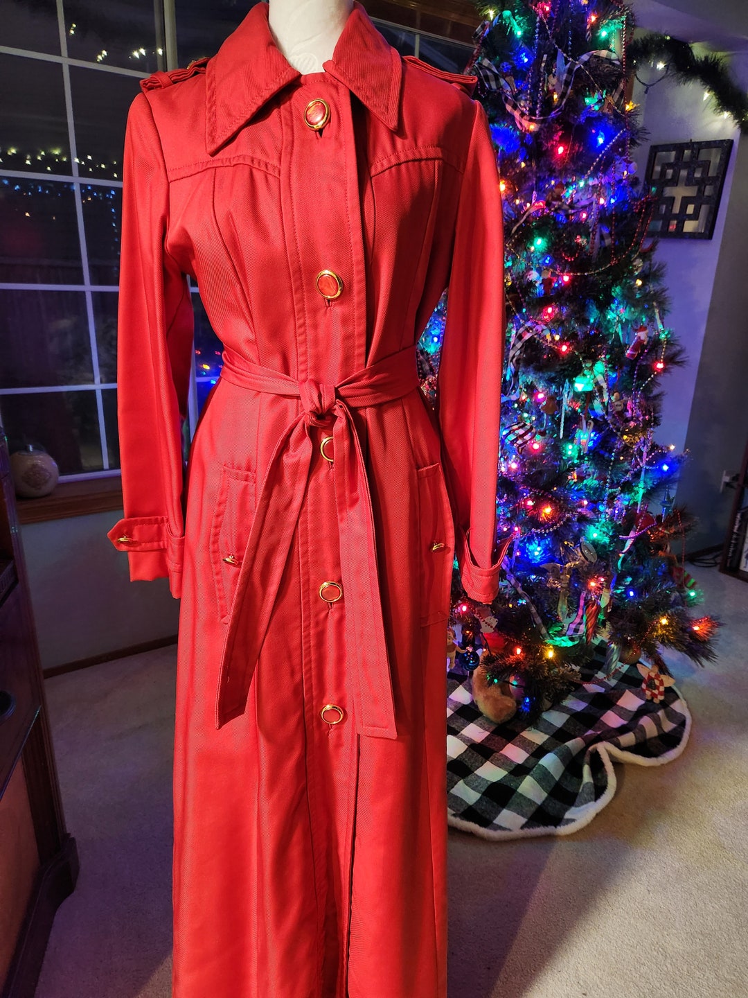Vintage 1970s Red Wool Hooded Coat | S/M
