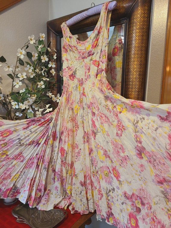 Vintage 50's Ceil Chapman Pink Floral Full Skirt … - image 4