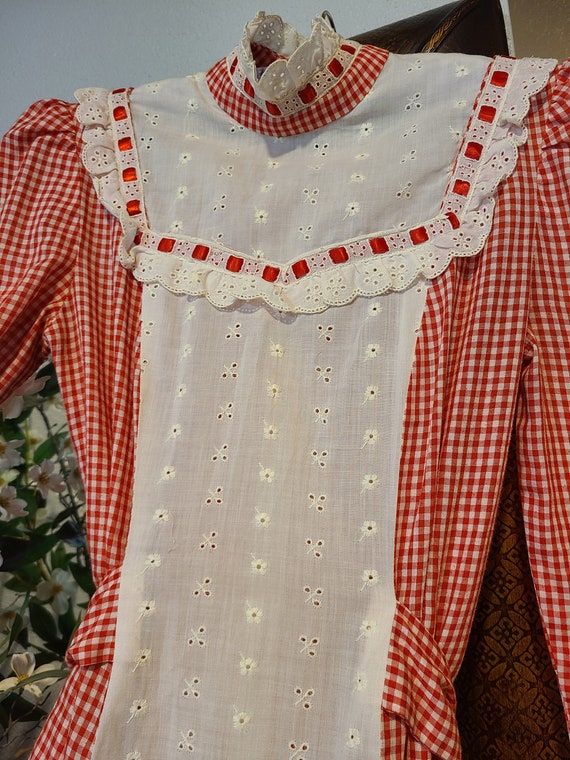 Vintage 1970's Red Gingham Maxi Dress - image 2