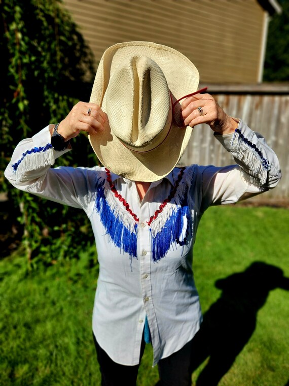 Vintage Fringe Patriotic Western Shirt Costume - image 4