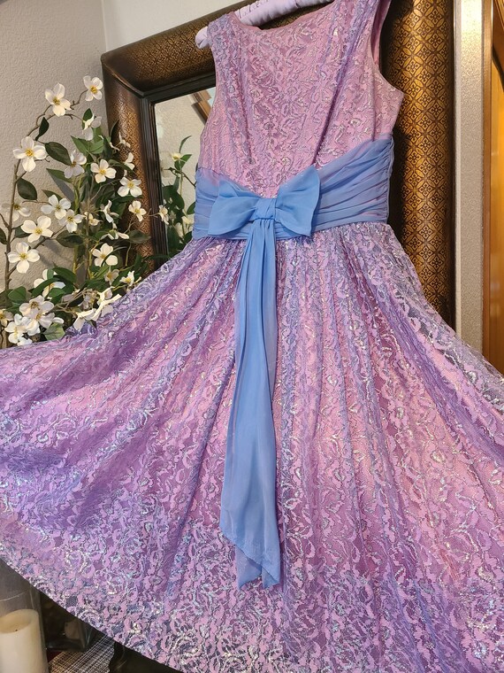 Vintage 50's Purple and Silver Lace Prom Dress - image 2