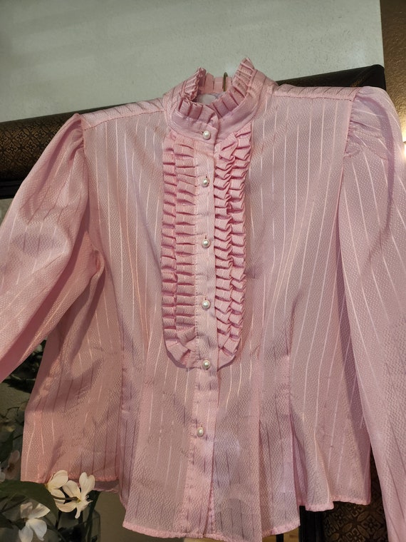 Vintage 80's Pink Ruffle Blouse by Doo Dads