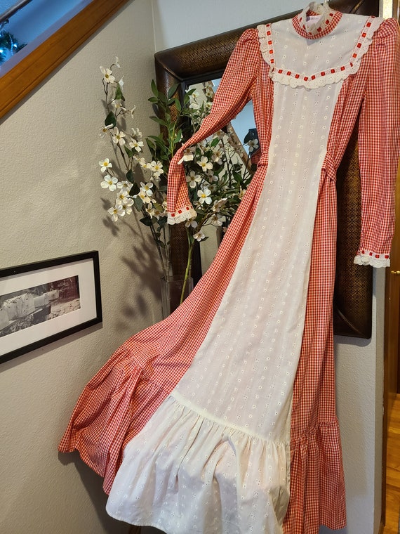 Vintage 1970's Red Gingham Maxi Dress