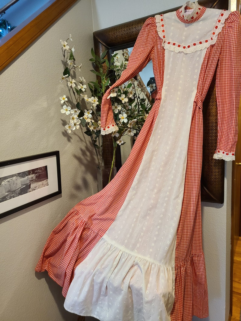 Vintage 1970's Red Gingham Maxi Dress image 1