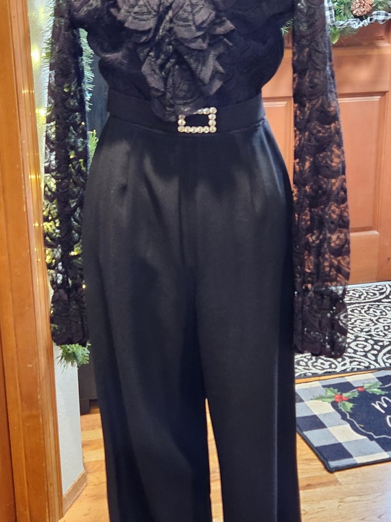 Vintage 60's Miss Elliette Black Jumpsuit with Rh… - image 2