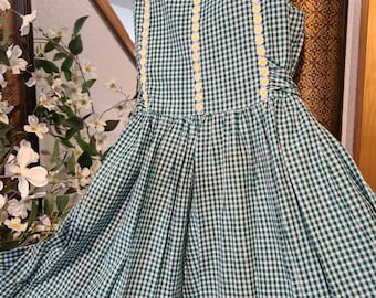 Hartstring Vintage Girls Green Gingham Jumper Dress