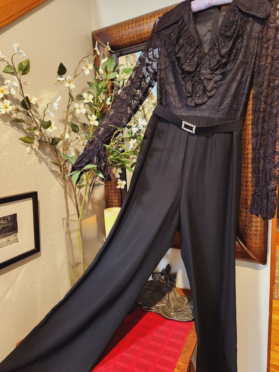 Vintage 60's Miss Elliette Black Jumpsuit with Rh… - image 8