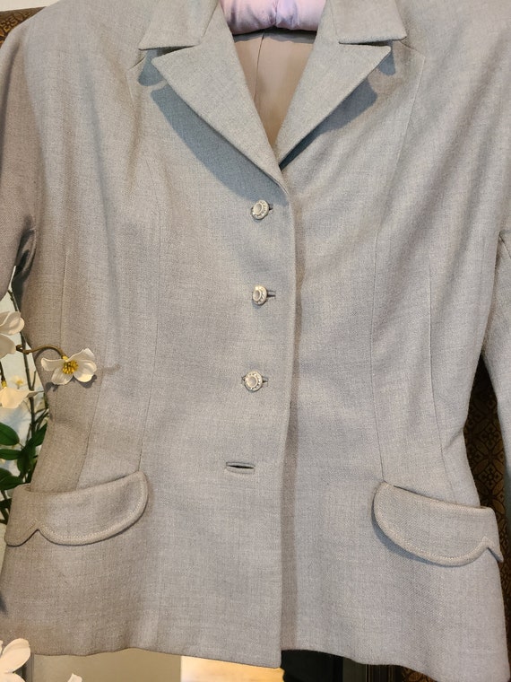 Vintage 40's Grey Wool Tailored Waist Jacket