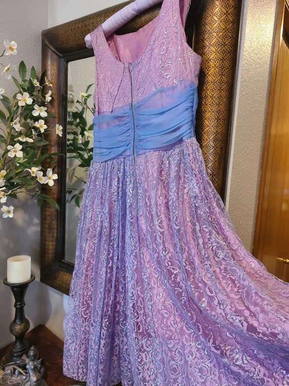 Vintage 50's Purple and Silver Lace Prom Dress - image 9