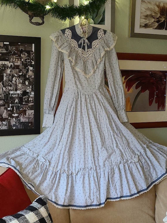 Vintage 70's Gunne Sax by Jessica Dust Blue Pin S… - image 1