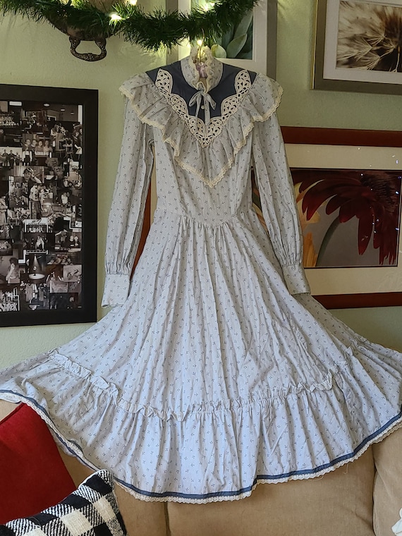 Vintage 70's Gunne Sax by Jessica Dust Blue Pin Strip… - Gem