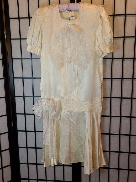 Vintage Gunne Sax Cream and White Lace Drop Waist 