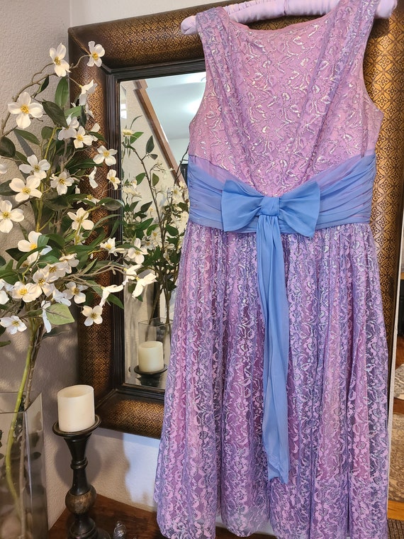 Vintage 50's Purple and Silver Lace Prom Dress - image 3