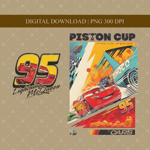 Vintage Lightning McQueen PNG, Movie Cars Digital Download, Cartoon File, Piston Cup Shirt,Lightning McQueen Sweatshirt, High Quality