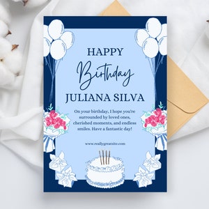 Happy Birthday card :Warmest Birthday Wishes, Printable Birthday Card, Under The Sea Happy Birthday Card, Blue and Gold Card Birthday Wish