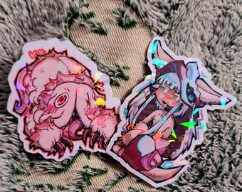Natchi and Mitty | Made in Abyss | Waterproof Holographic Stickers | Anime | Anime Stickers | Great Gift For Anime Fans