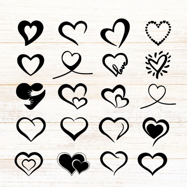 Herz Bundle Schnittdatei, Herz geschnitten Dateien, digitaler Download, Herz Clip Art, 20 Valentinstag Herzen SVG, PNG, EPS
