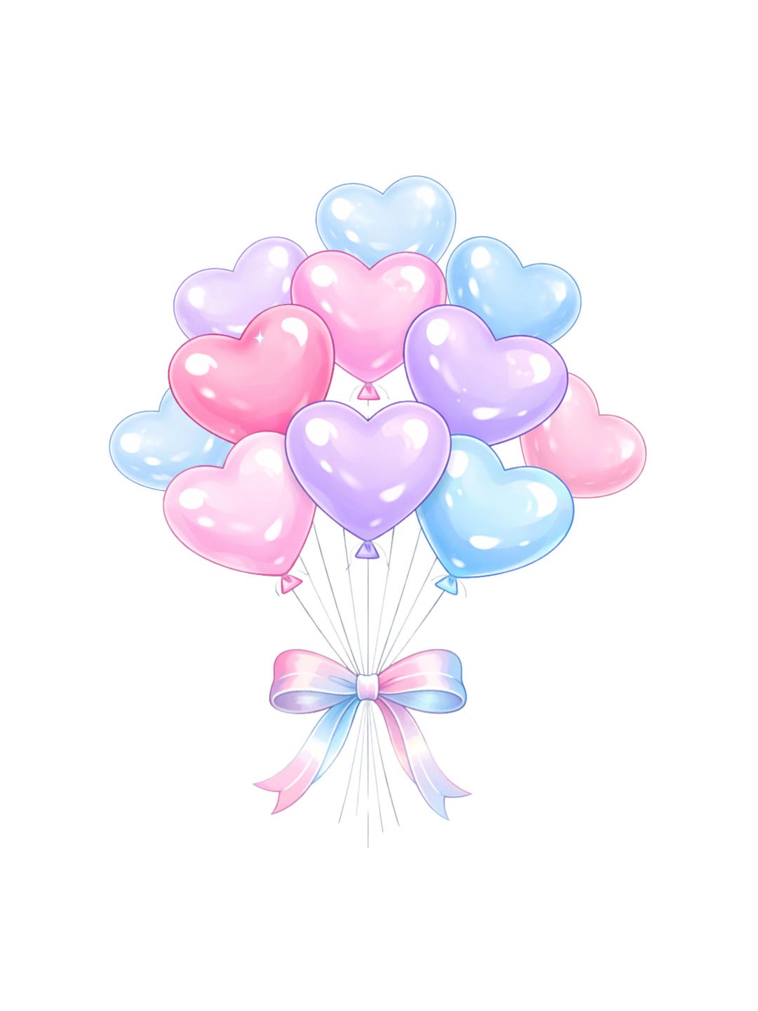 10 Watercolor Pastel Heart Ballons Clipart, Girl Coquette, PNG Clipart ...