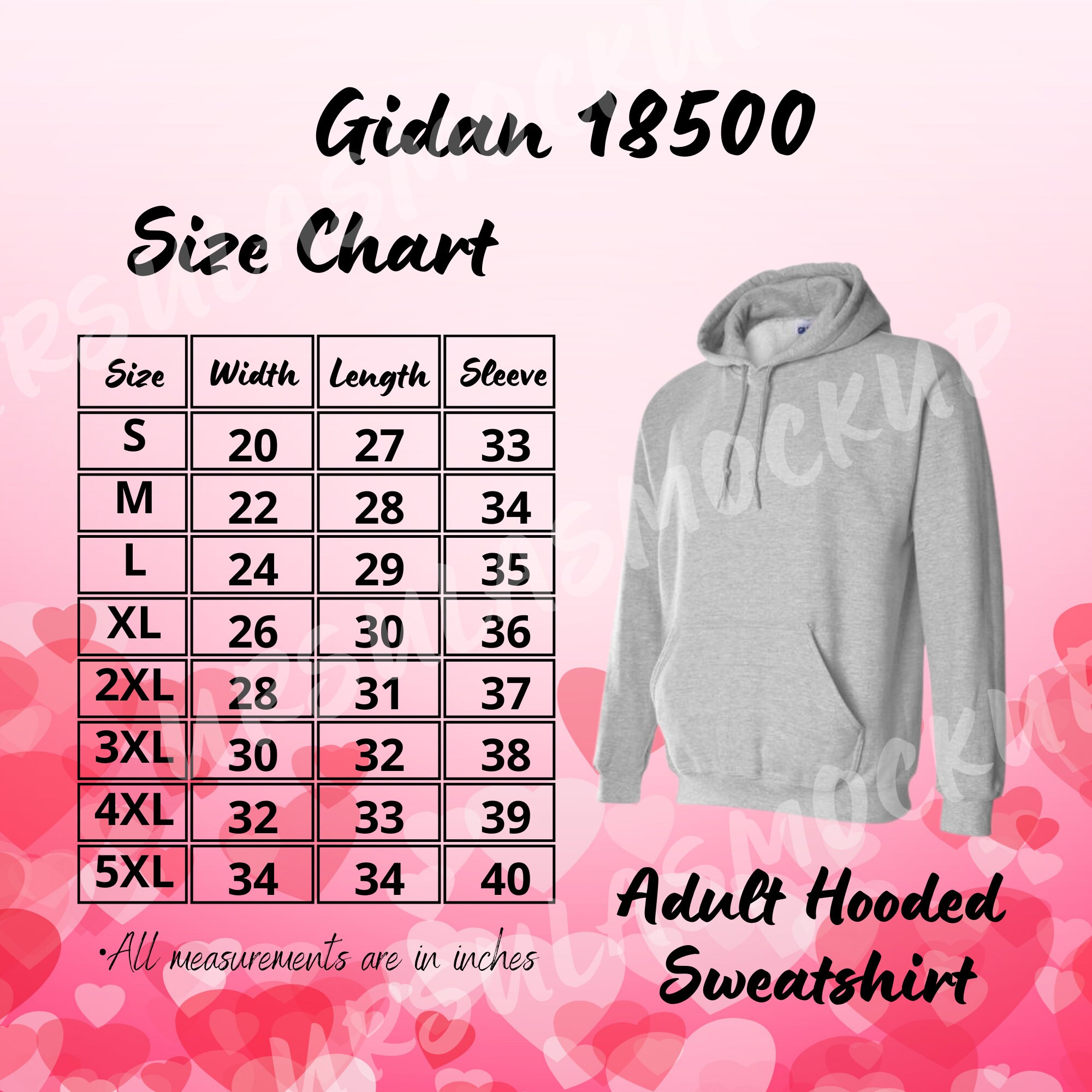 ADULT Size Chart Gildan 18500 . 8 Gildan 18500 Hooded Size Chart Bundle ...