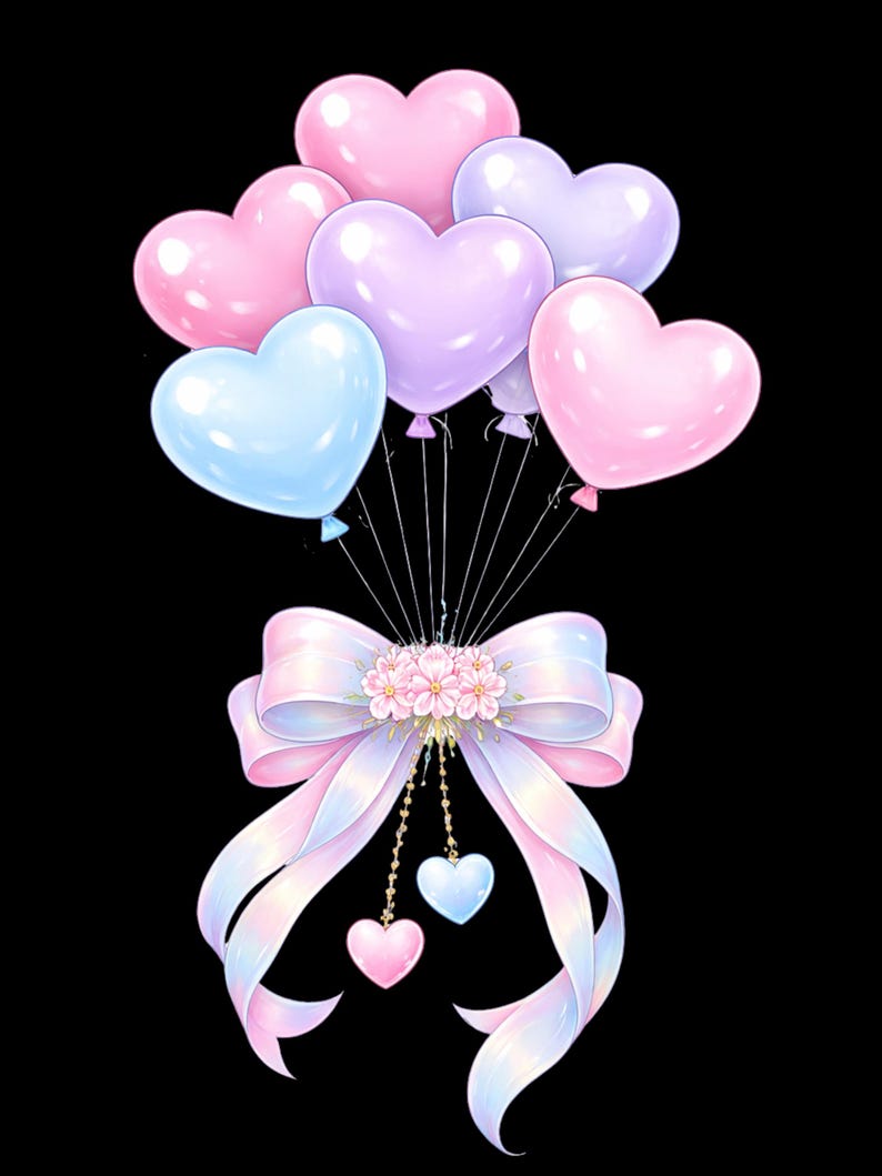10 Watercolor Pastel Heart Ballons Clipart, Girl Coquette, PNG Clipart ...