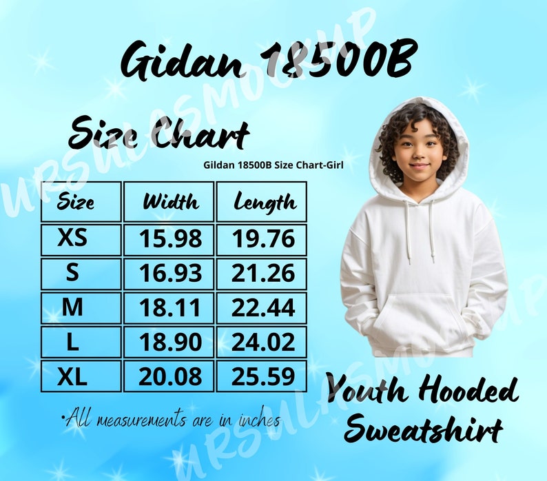 YOUTH Size Chart Gildan 18500B . 8 Gildan 18500B Hooded Size Chart