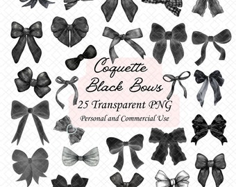 Black Ribbon Bow Clipart, Girl Coquette, Black Bow, PNG Clipart, Aesthetic Clip Art, Coquette Bow Designs. Digital Instant Download