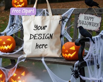 Halloween Tote Bag Mockup - Sofortiger digitaler Download Canvas Tasche Mockup, Gruselige Jahreszeit Totes, Schultertasche Mockup, Digital Mockup. H004