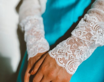 Mohair Wedding Jacket: White Wool Knit Cardigan with Lace Sleeves