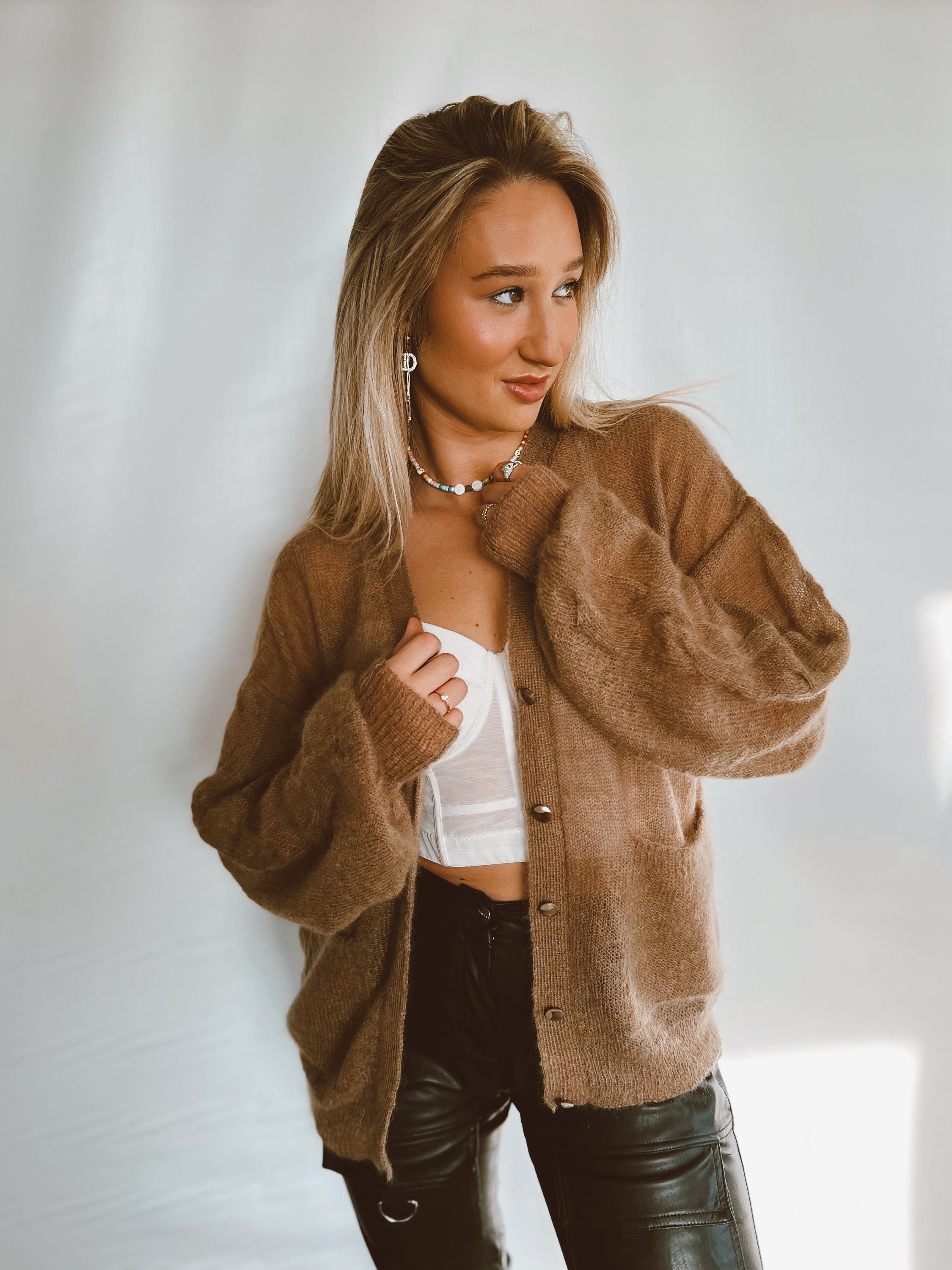 Vintage Brown Mohair Cardigan - Etsy Vintage Brown Mohair Cardigan - Etsy