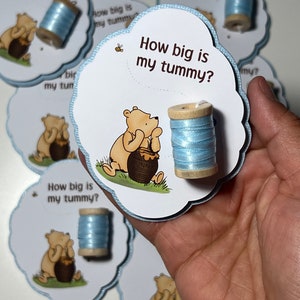 Juegos para baby shower de Winnie the Pooh, juego para medir la barriga, juego para saber qué tan grande es la barriga de mamá, juegos para baby shower, juego para medir la barriga del bebé, adivinar la barriga del bebé