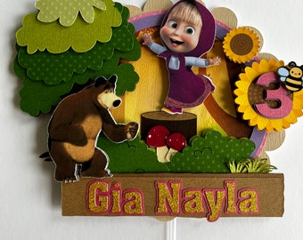 Topo de bolo Masha e o Urso: decoração para festa de aniversário