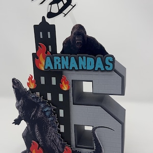 Decoración para fiesta de cumpleaños de Godzilla y King Kong, letras 3D personalizadas de Kong, letras 3D personalizadas, letras 3D con nombre, cumpleaños con temática de Godzilla