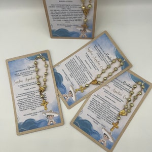 Gepersonaliseerde doopbedankkaarten met rozenkrans, aanpasbare tekst en ontwerp, unieke feestbedankjes voor doop, doop of religieuze gebeurtenis