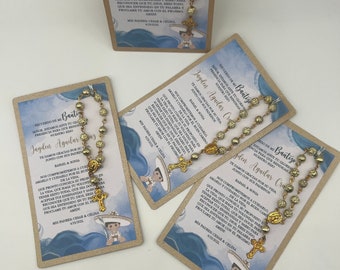 Personalized Baptism Favor Cards with Rosary: Customizable Design