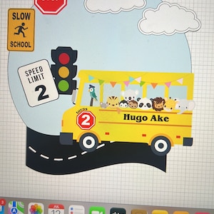 Wheels on the Bus Cake Topper, Yellow School Bus Birthday Party Decoration, Back to School Theme, Animal Bus Party