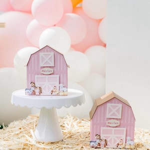 Boîtes cadeaux de la ferme, Bonbonnières dans la grange, Décorations de fête à la ferme, Animaux de la ferme mignons, Boîtes à friandises dans la basse-cour, Vache, La vaca Lola, Fête d'un 1er anniversaire