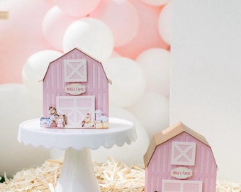 Farm Favor Boxes, Barn Candy Box, Farm Party Decorations, Cute Farm Animals, Barnyard treat boxes, Cow, La vaca Lola , 1st Birthday Party